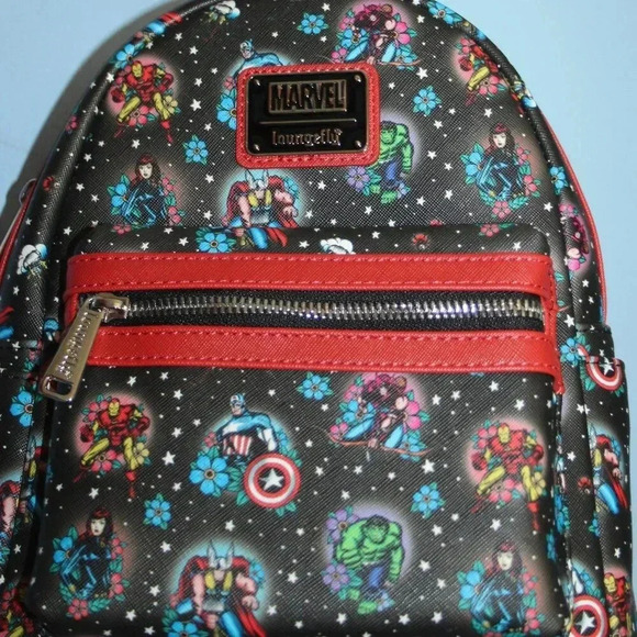 Loungefly Marvel Avengers Mini Backpack Floral Tattoo Print NWT - Picture 1 of 16